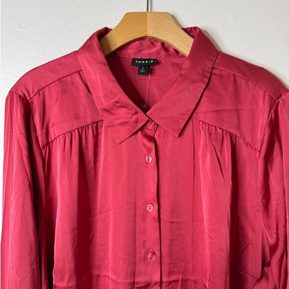 NWOT Torrid Plus 2X Madison Stain Long Sleeve Button-Up Blouse Holly Berry Pink - Picture 4 of 8